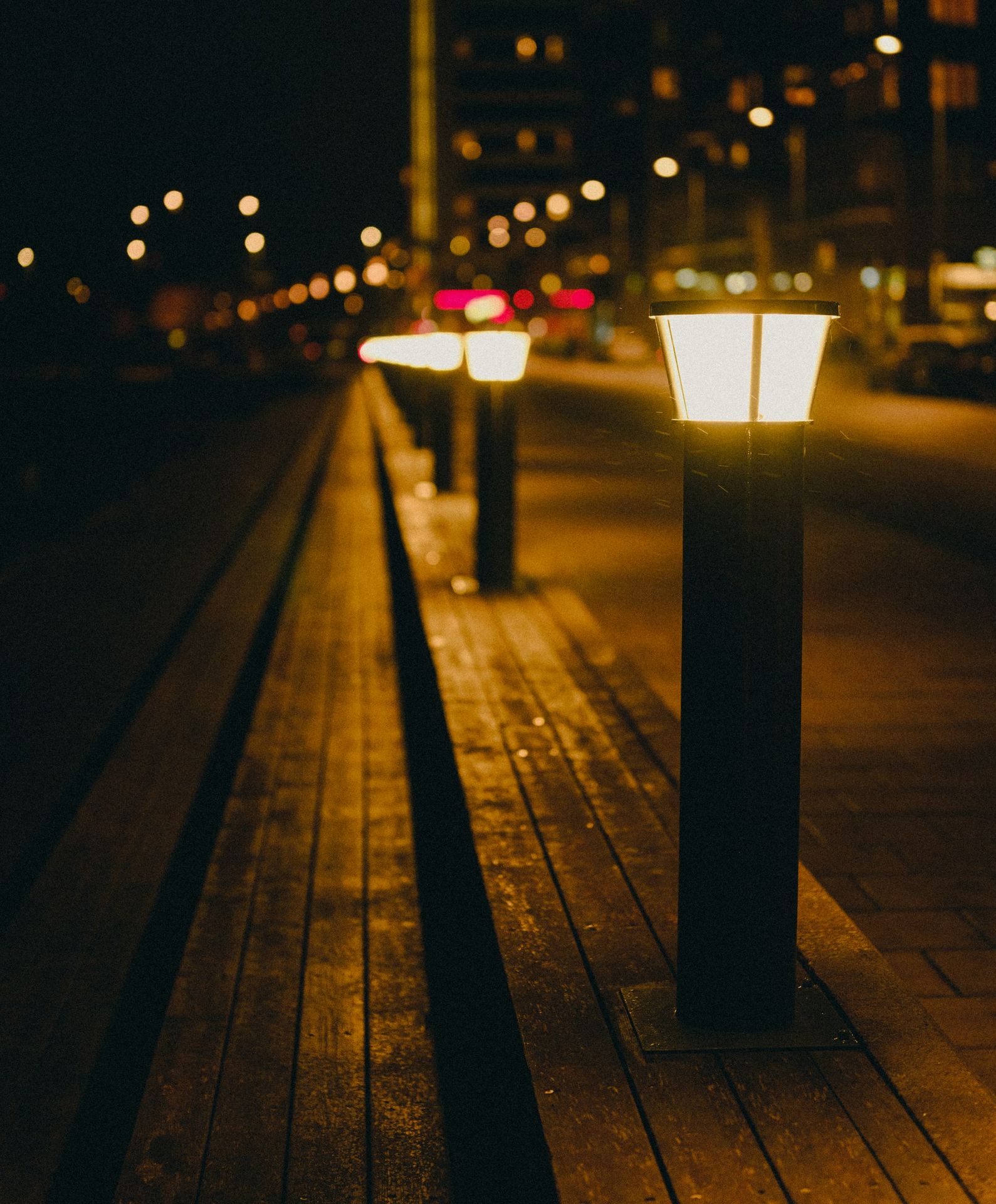 a row of street lamps
